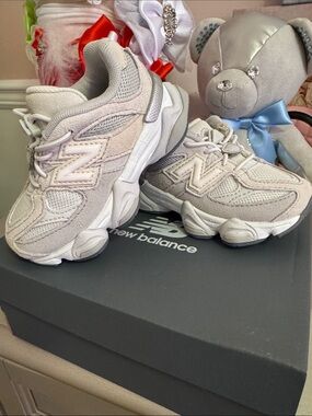 New Balance Kids' White and Light Gray Sneakers